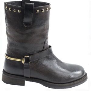 Boemos Leather Maremma Studded Brass Harness Moto Boots